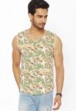 Do U Speak Green Printed Multi Round Neck Vest Men