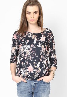 Dorothy Perkins Black Bird Dip Hem Detail Top women