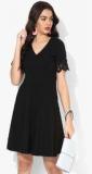 Dorothy Perkins Black Coloured Self Pattern Skater Dress Women