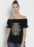 Dorothy Perkins Black Embroidered Bardot Top Women