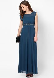 Dorothy Perkins Blue Embellished Waist Maxi Dress Women