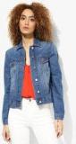 Dorothy Perkins Blue Washed Solid Denim Jacket Women