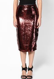 Dorothy Perkins Bronze Sequin Pencil Skirt Women