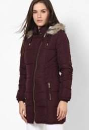 Dorothy Perkins Burgundy Padded Zip Front Coat Women