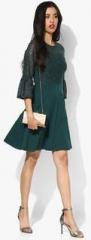 Dorothy Perkins Green Coloured Self Pattern Skater Dress women