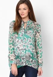 Dorothy Perkins Green Floral Pussybow Top women