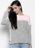 Dorothy Perkins Grey Melange & Peach Coloured Colourblocked Pullover Women