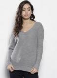 Dorothy Perkins Grey Solid Styled Back Pullover Women