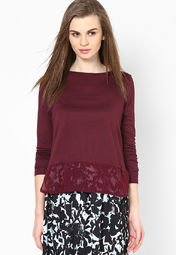 Dorothy Perkins Maroon Chiffon Hem Jersey Top Women