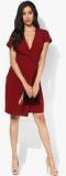 Dorothy Perkins Maroon Coloured Solid Shift Dress Women