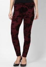 Dorothy Perkins Maroon Flocked Treggings Women