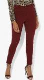 Dorothy Perkins Maroon Solid Slim Fit Chinos Women