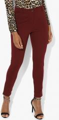 Dorothy Perkins Maroon Solid Slim Fit Chinos women