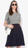 Dorothy Perkins Navy Blue Coloured Self Pattern Skater Dress Women