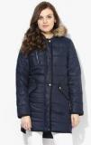 Dorothy Perkins Navy Blue Solid Tipped Luxe Padded Jacket Women