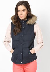 Dorothy Perkins Navy Fur Trim Gilet Women