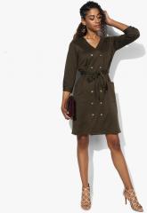 Dorothy Perkins Olive Solid Wrap Dress women