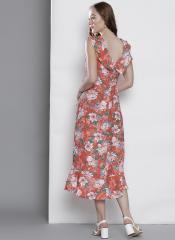 Dorothy Perkins Peach Coloured Printed Fit & Flare Dress women