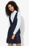 Dorothy Perkins V Neck Navy Blue Denim Pinafore Women