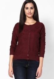 Dorothy Perkins Wine Heart Embossed Cardigan Women