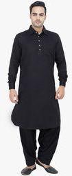 Drap Black Solid Pathani Suit Men