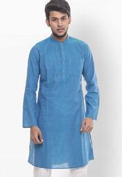 Drap Solid Blue Kurta Men