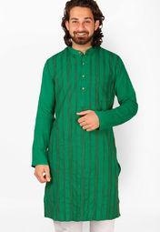 Drap Striped Green Kurta Men