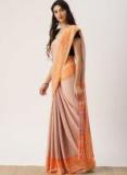 Drape Stories Beige & Orange Silk Blend Printed Saree Women