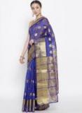 Drape Stories Blue & Golden Woven Design Partywear Saree Women