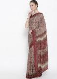 Drape Stories Cream Coloured & Burgundy Printed Saree Women