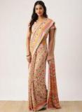 Drape Stories Cream Coloured & Pink Poly Georgette Printed Saree Women