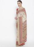 Drape Stories Cream Coloured & Red Printed Saree Women