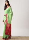 Drape Stories Green Solid Pure Silk Saree Women