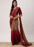 Drape Stories Maroon & Beige Poly Georgette Printed Saree women