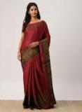 Drape Stories Maroon Solid Silk Blend Saree