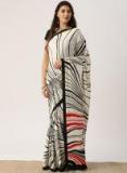 Drape Stories Off White & Black Silk Blend Striped Saree Women