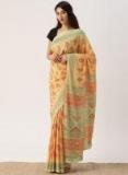 Drape Stories Orange & Beige Silk Blend Printed Saree Women