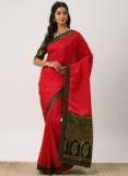 Drape Stories Red Solid Pure Silk Saree Women