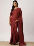 Drape Stories Rust Red Poly Georgette Solid Banarasi Saree women