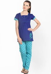 Dreamberry Blue Half Sleeve Top With Pyjama Women