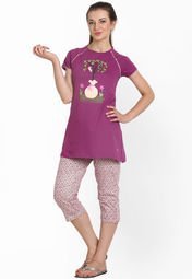 Dreamberry Lilac Half Sleeve Top With Capri Women