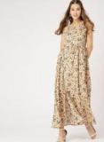 Dressberry Beige & Green Printed Maxi Dress Women