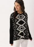 Dressberry Black & White Self Design Pullover Women