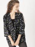 Dressberry Black Printed Open Front Shrug Women