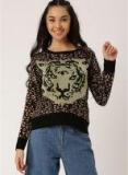 Dressberry Black Printed Pullover Sweater Women