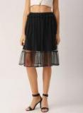 Dressberry Black Self Pattern A Line Skirt Women