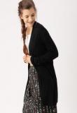 DressBerry Black Solid Open Front Longline Shrug