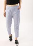 Dressberry Blue & White Regular Fit Striped Regular Trousers Women