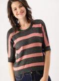 Dressberry Charcoal Grey & Pink Striped Pullover Women