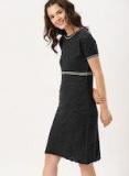 Dressberry Charcoal Self Design A Line Dress Women